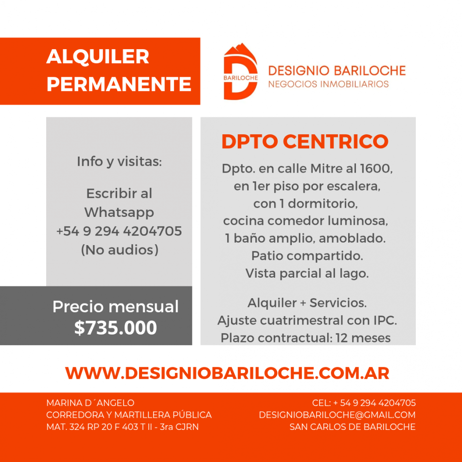 Dpto centrico de Bariloche en alquiler 